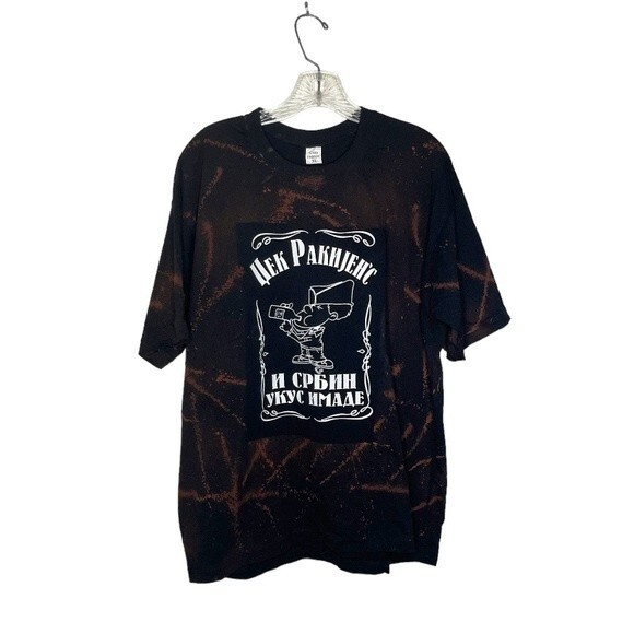 SERBIAN Liquor Graphic T Shirt Black Bleached Dyed Cotton Size XL - Picture 1 of 11